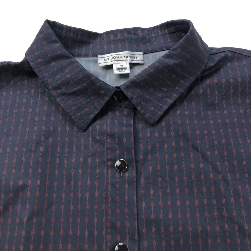 St John Sport 16 Women's Button Short Long Sleeve Multicolor Shirt Blue - Picture 2 of 11